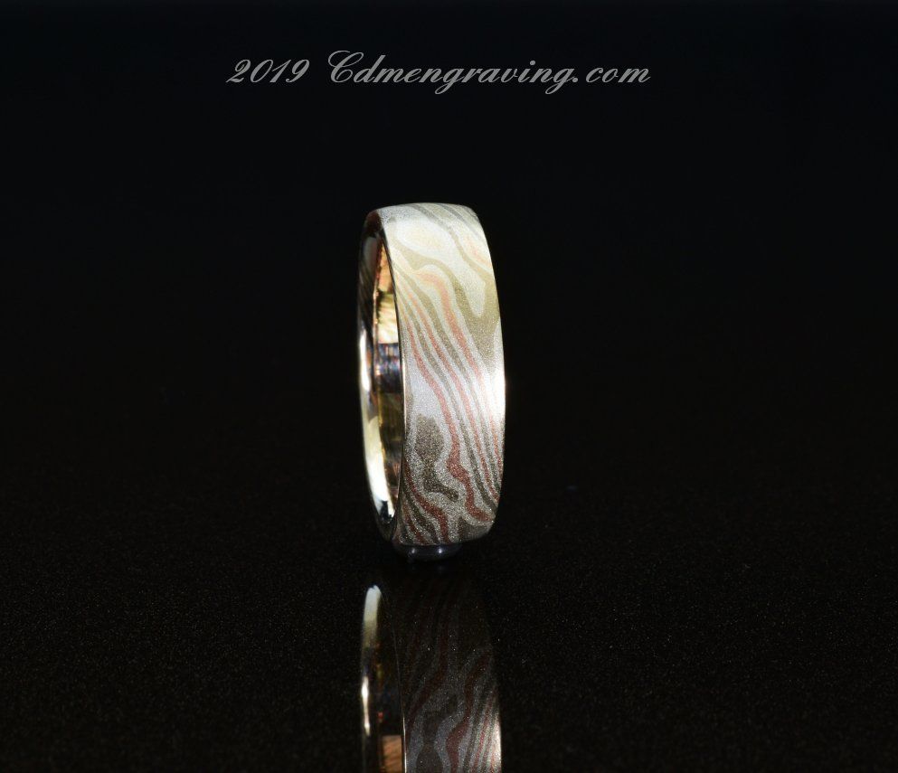 14k rose, palladium white & sterling silver mokume gane ring