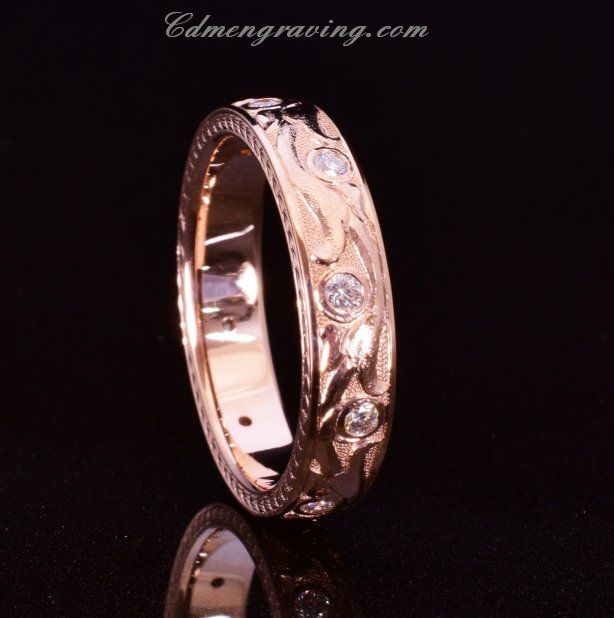 5mm wide band in 18K Rose Gold with VS Diamonds