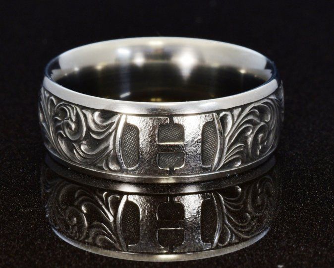 hand engraved stainless monogrammed wedding band